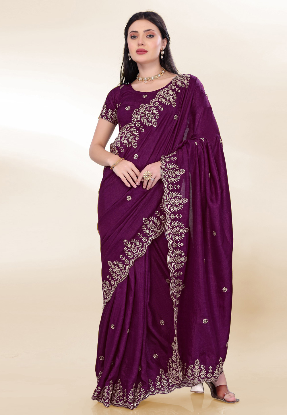 Purple Chinon Silk Saree With Blouse 305688