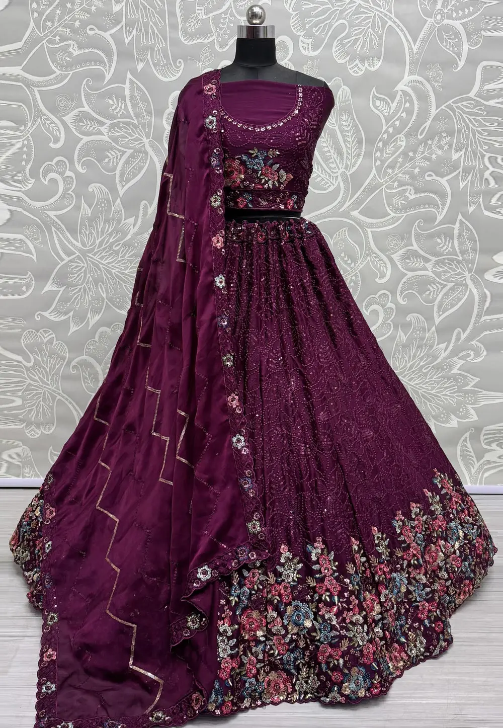 Purple Chinon Wedding Lehenga Choli 300544