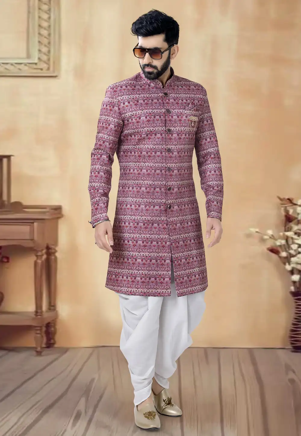 Purple Cotton Dhoti Sherwani 292402