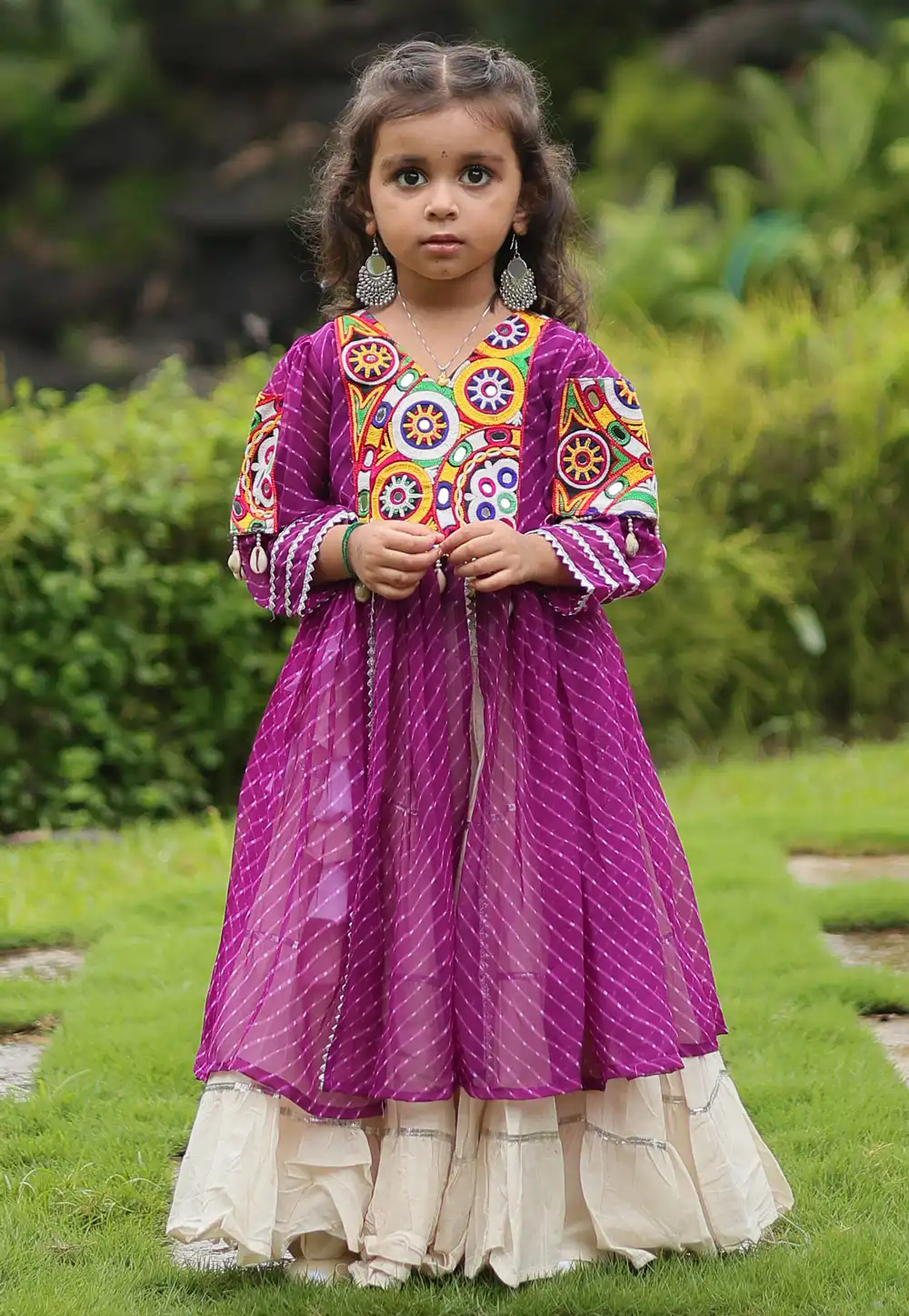 Purple Cotton Kids Navratri Chaniya Choli 294371