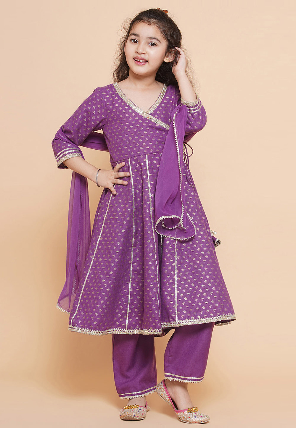 Purple Cotton Kids Salwar Suit 282642