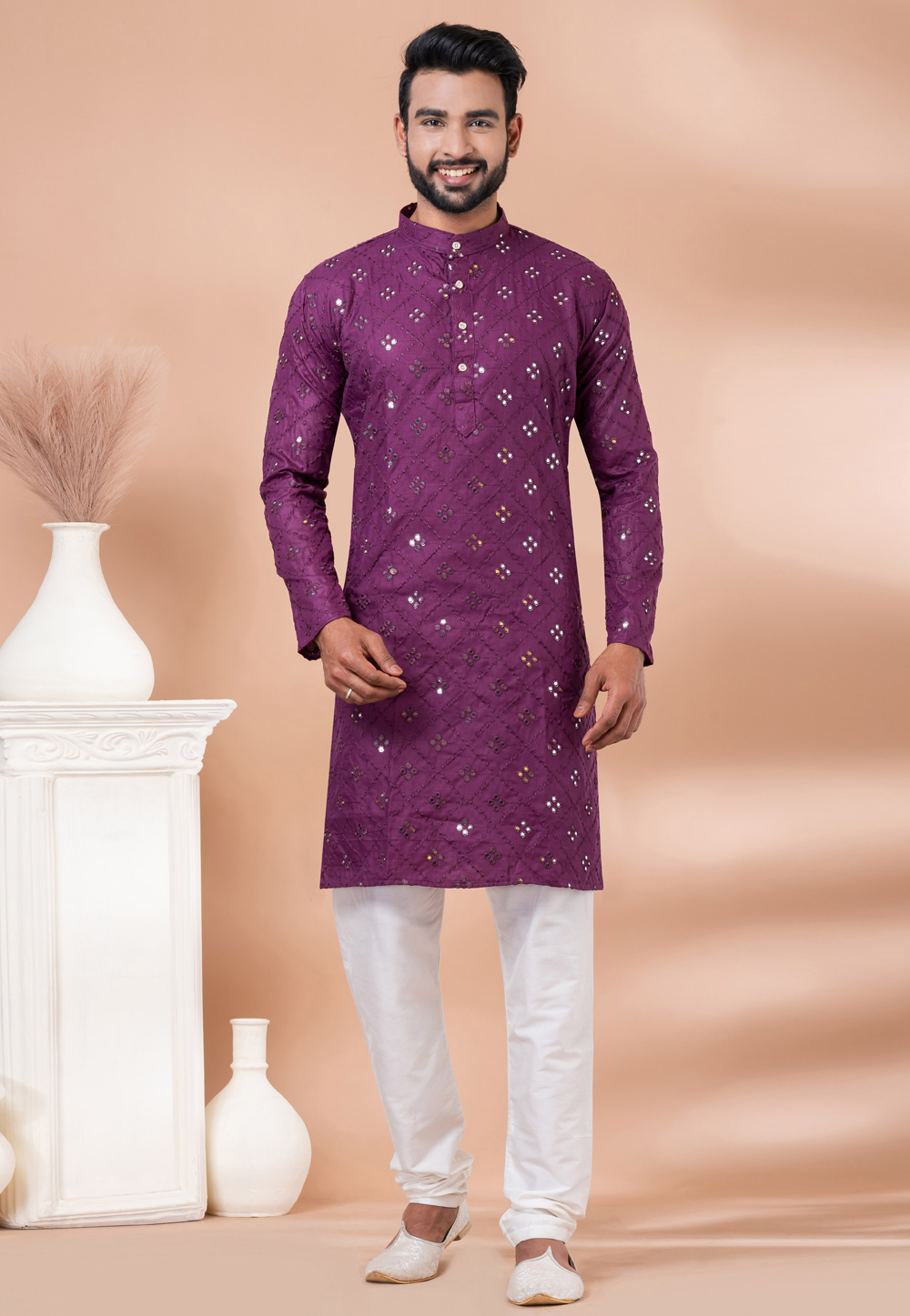 Purple Cotton Kurta Pajama 283122
