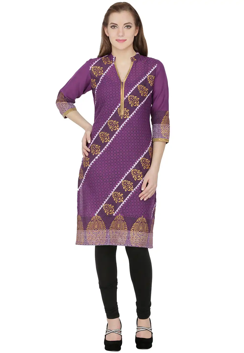 Purple Cotton Kurta Set With Legging 290088