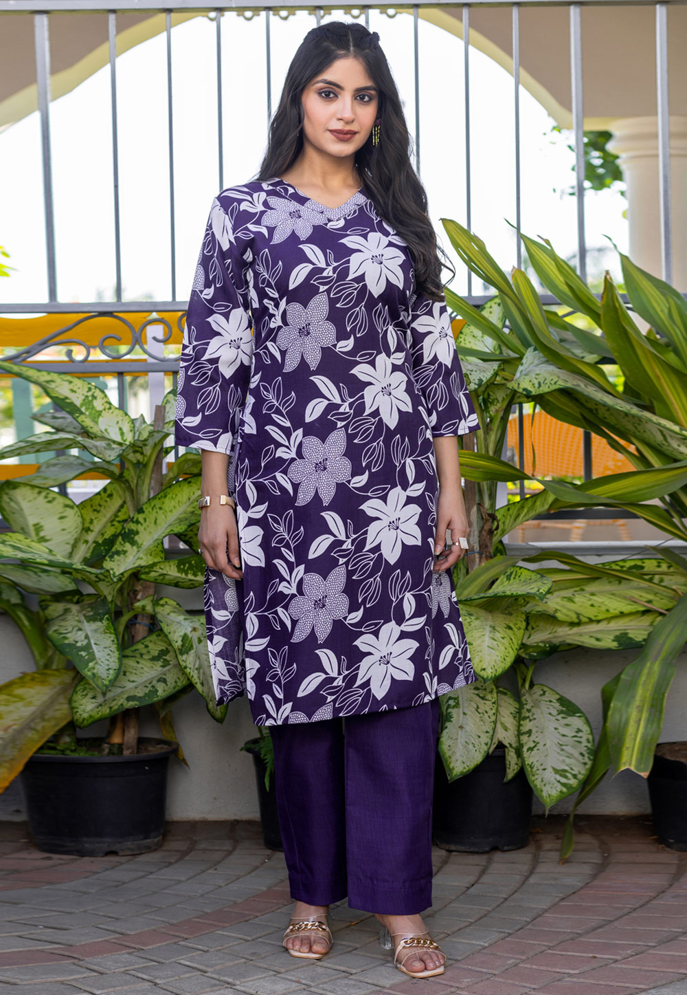Purple Cotton Kurta Set With Pant 310471