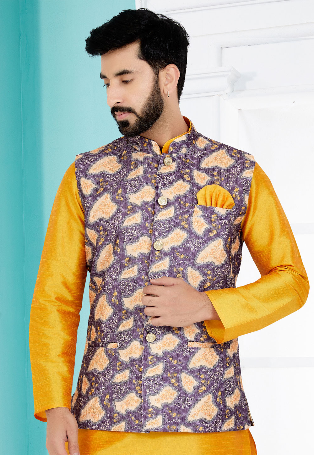 Purple Cotton Nehru Jacket 286776