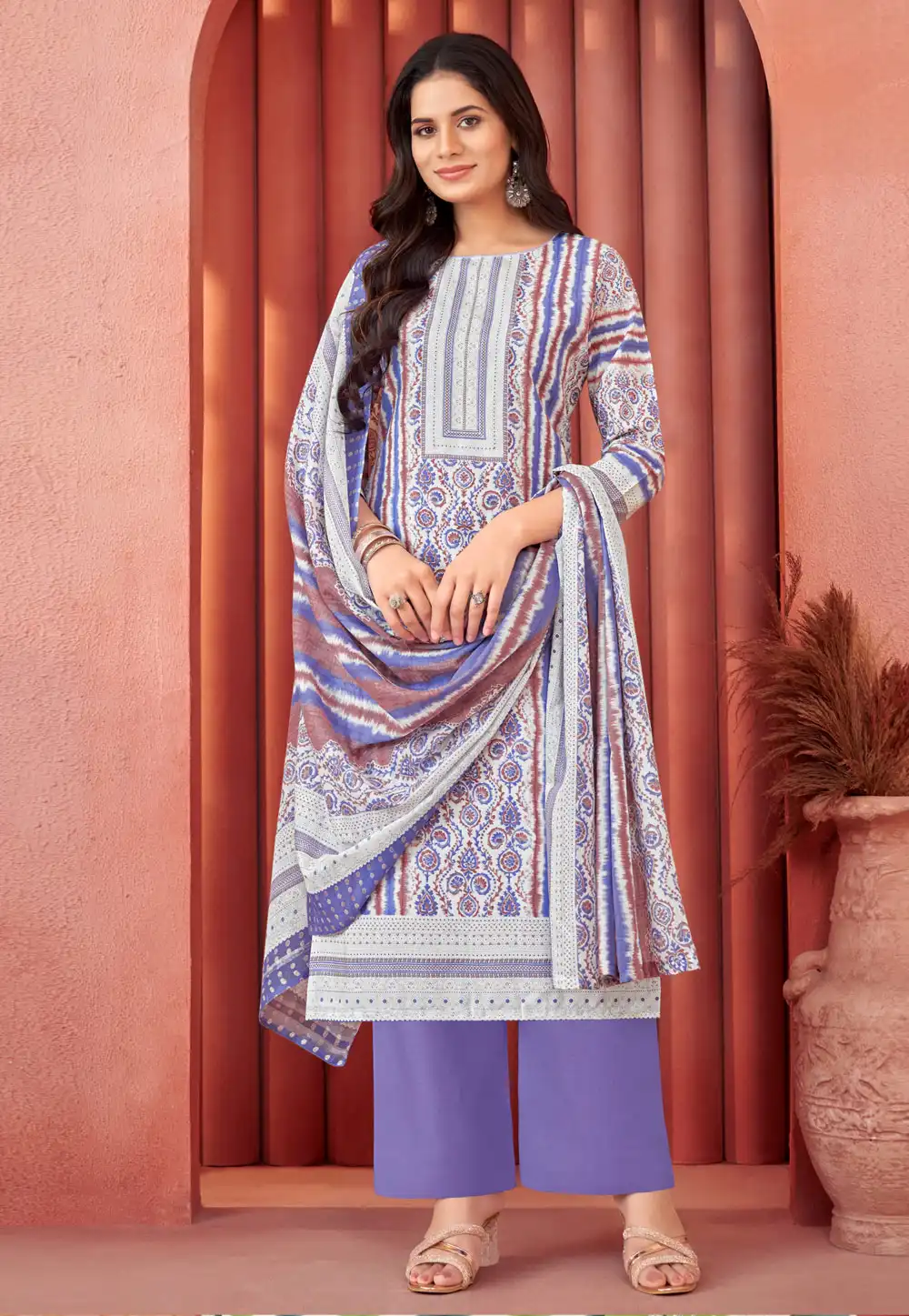 Purple Cotton Palazzo Suit 291097