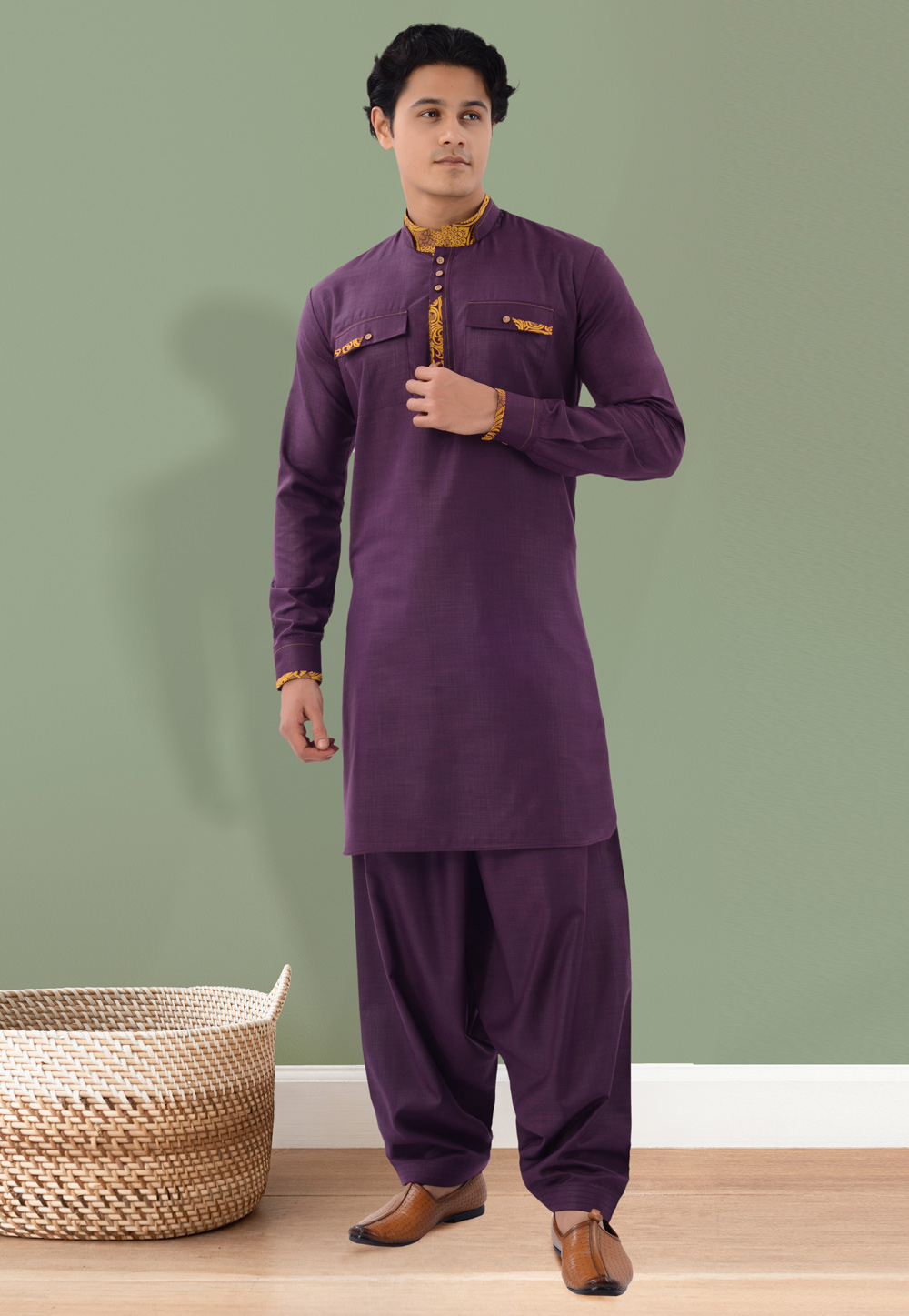 Purple Cotton Pathani Suit 282932