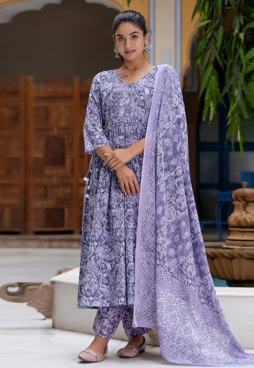 Purple Cotton Readymade Anarkali Suit 296755