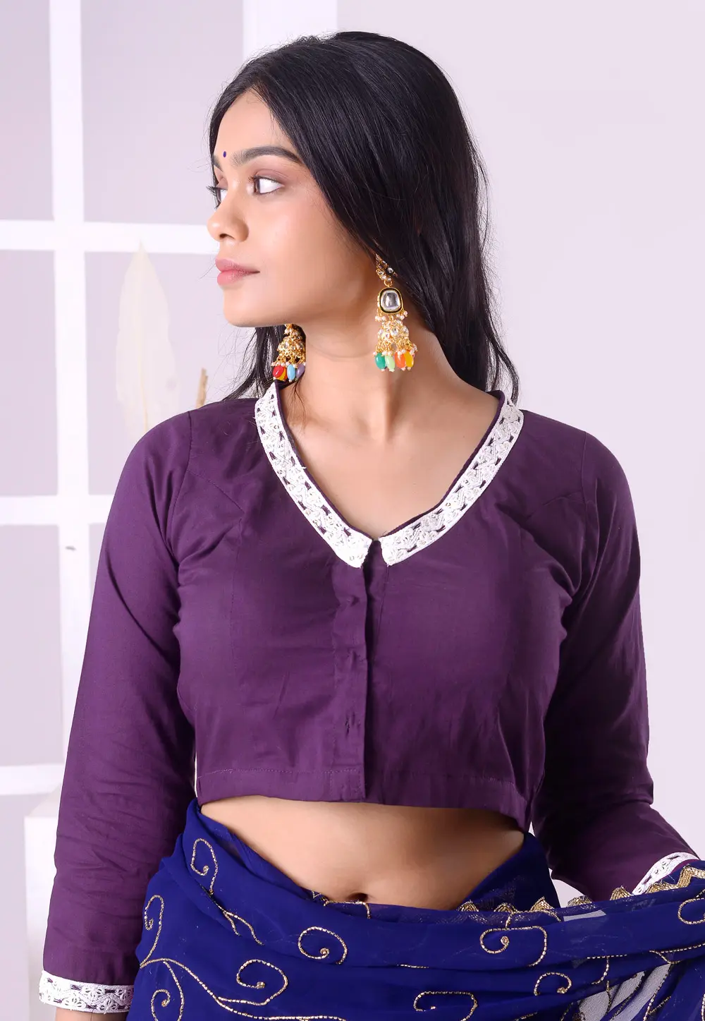 Purple Cotton Readymade Blouse 298774