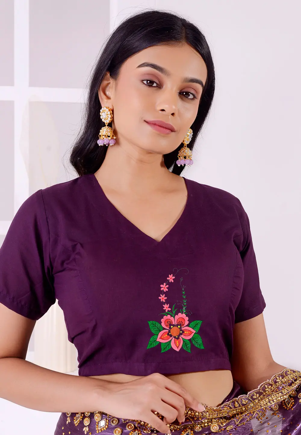 Purple Cotton Readymade Blouse 298783