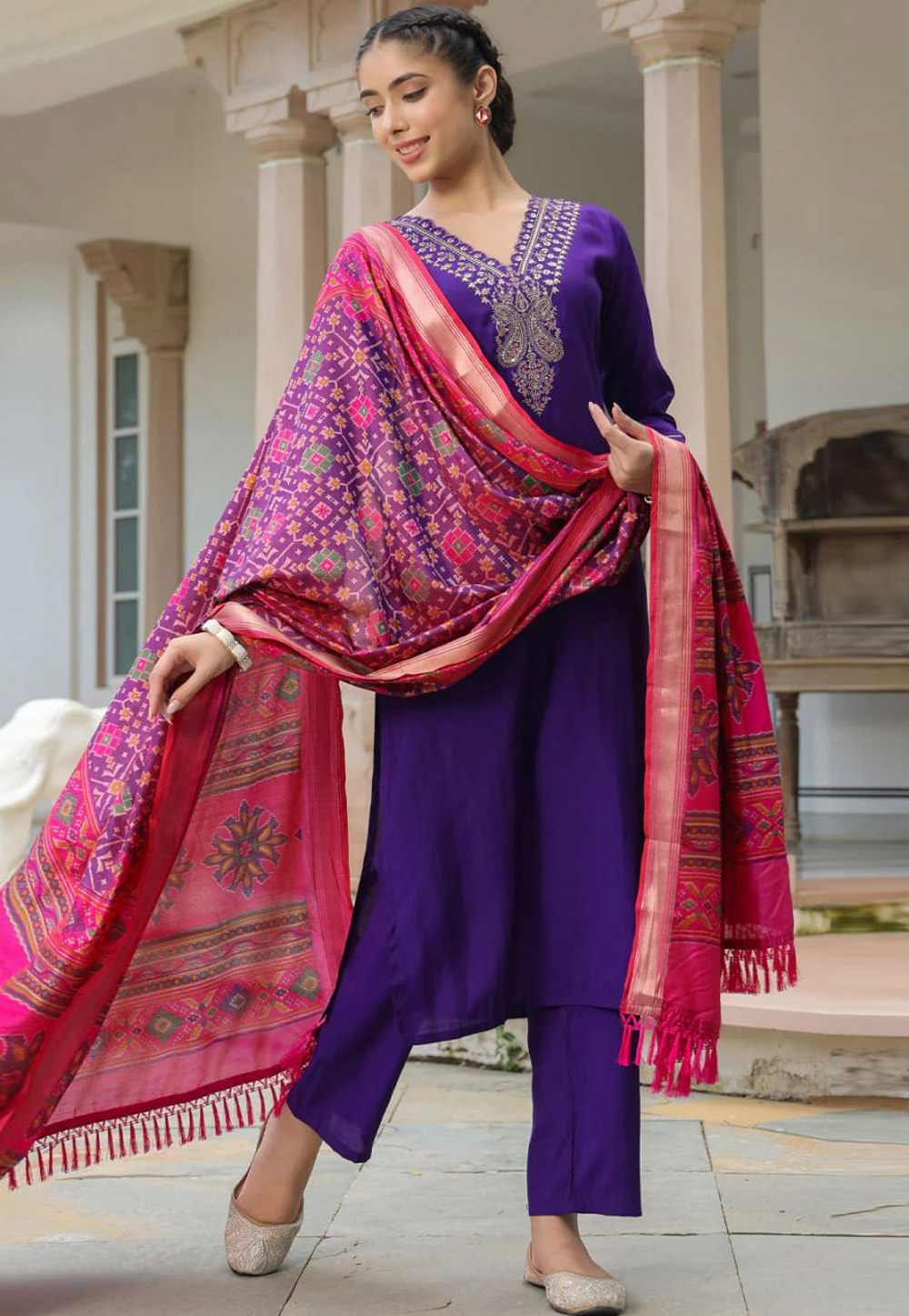 Purple Cotton Readymade Pakistani Suit 309336