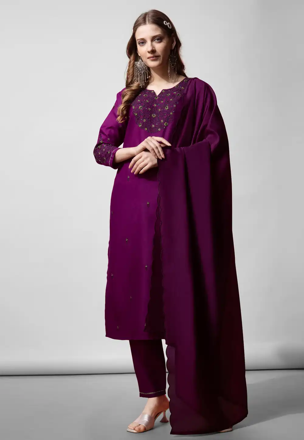 Purple Cotton Readymade Pakistani Suit 290726