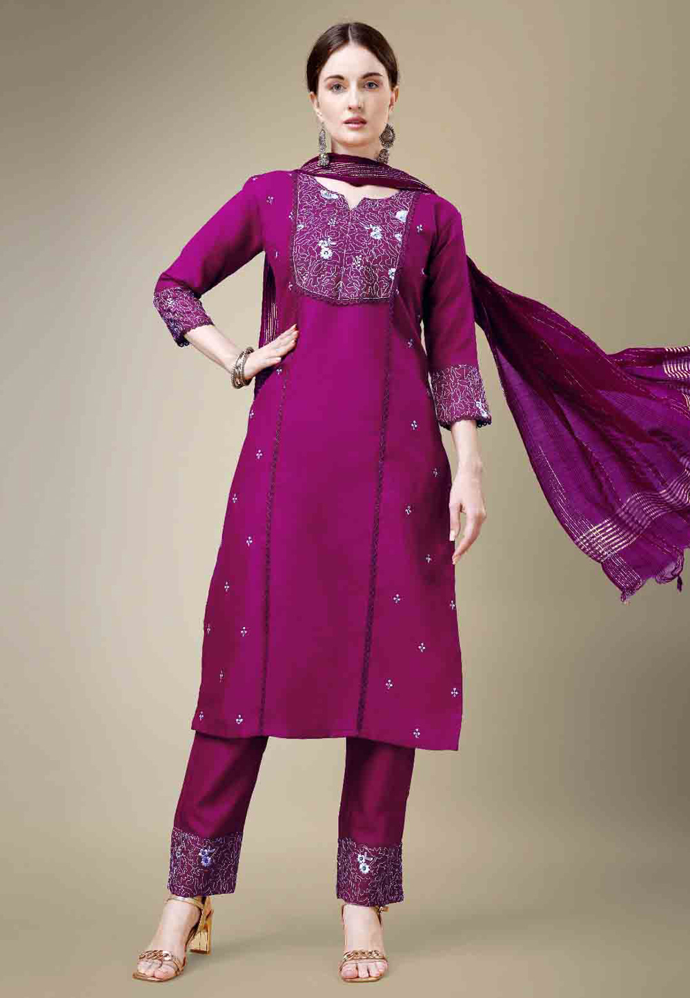Purple Cotton Readymade Pakistani Suit 280839