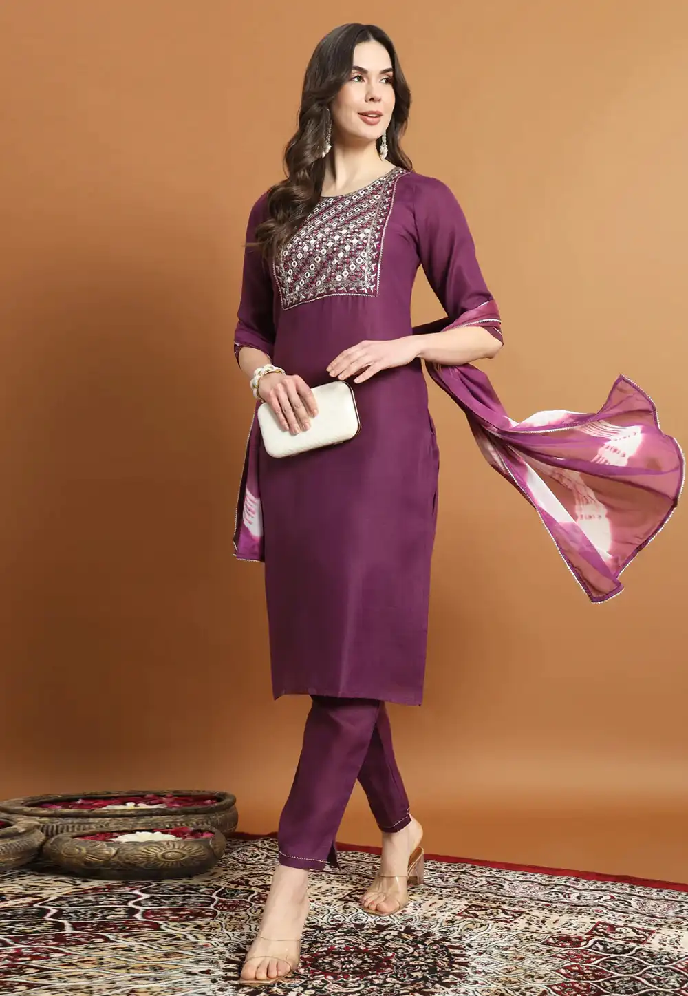 Purple Cotton Readymade Pakistani Suit 289348