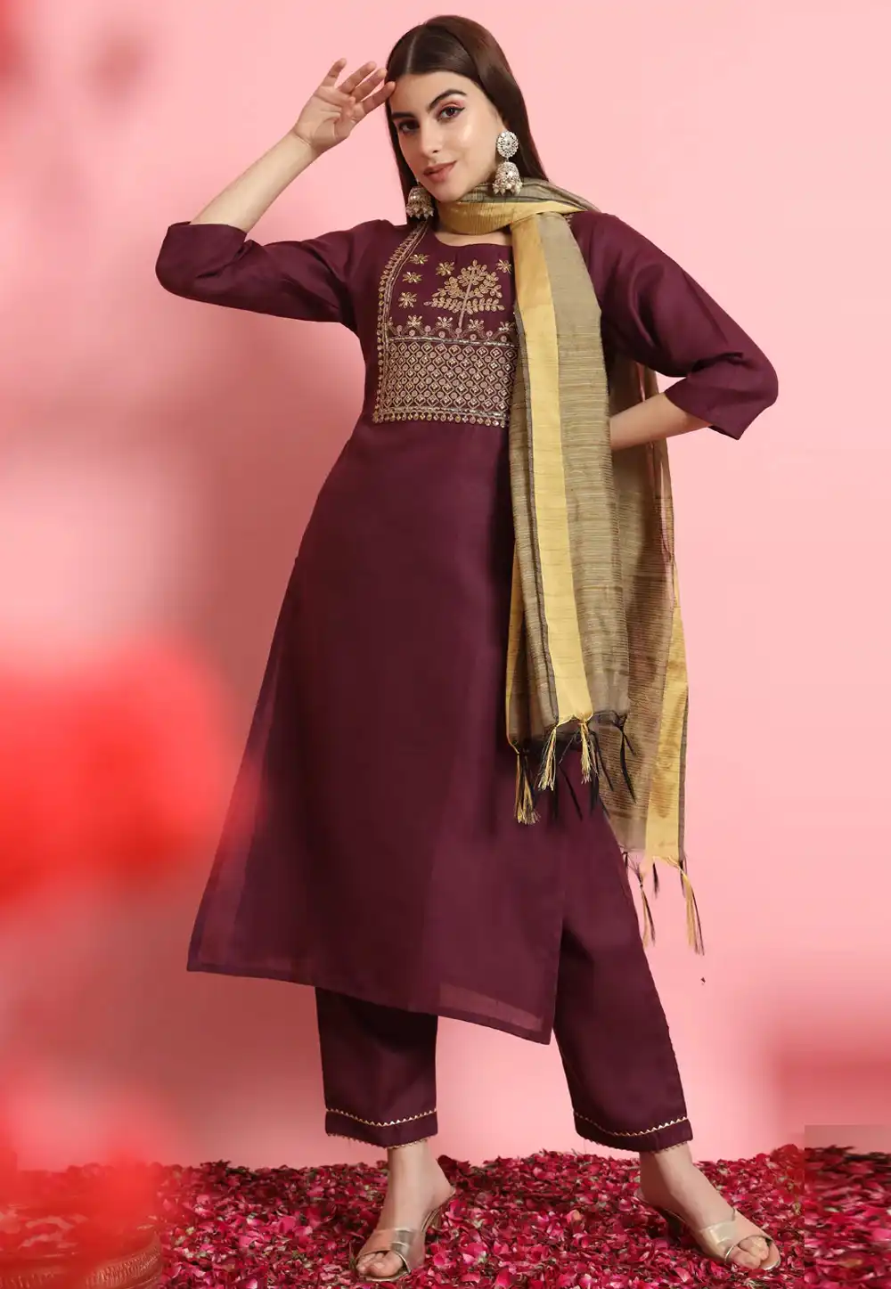 Purple Cotton Readymade Pakistani Suit 289457