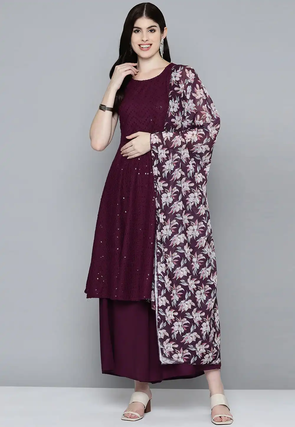 Purple Cotton Readymade Pakistani Suit 288472