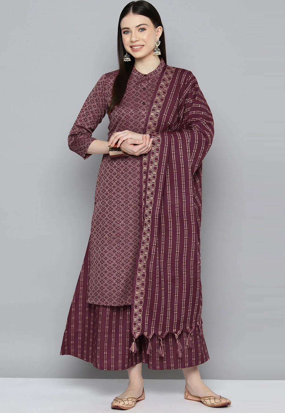 Purple Cotton Readymade Palazzo Suit 286477