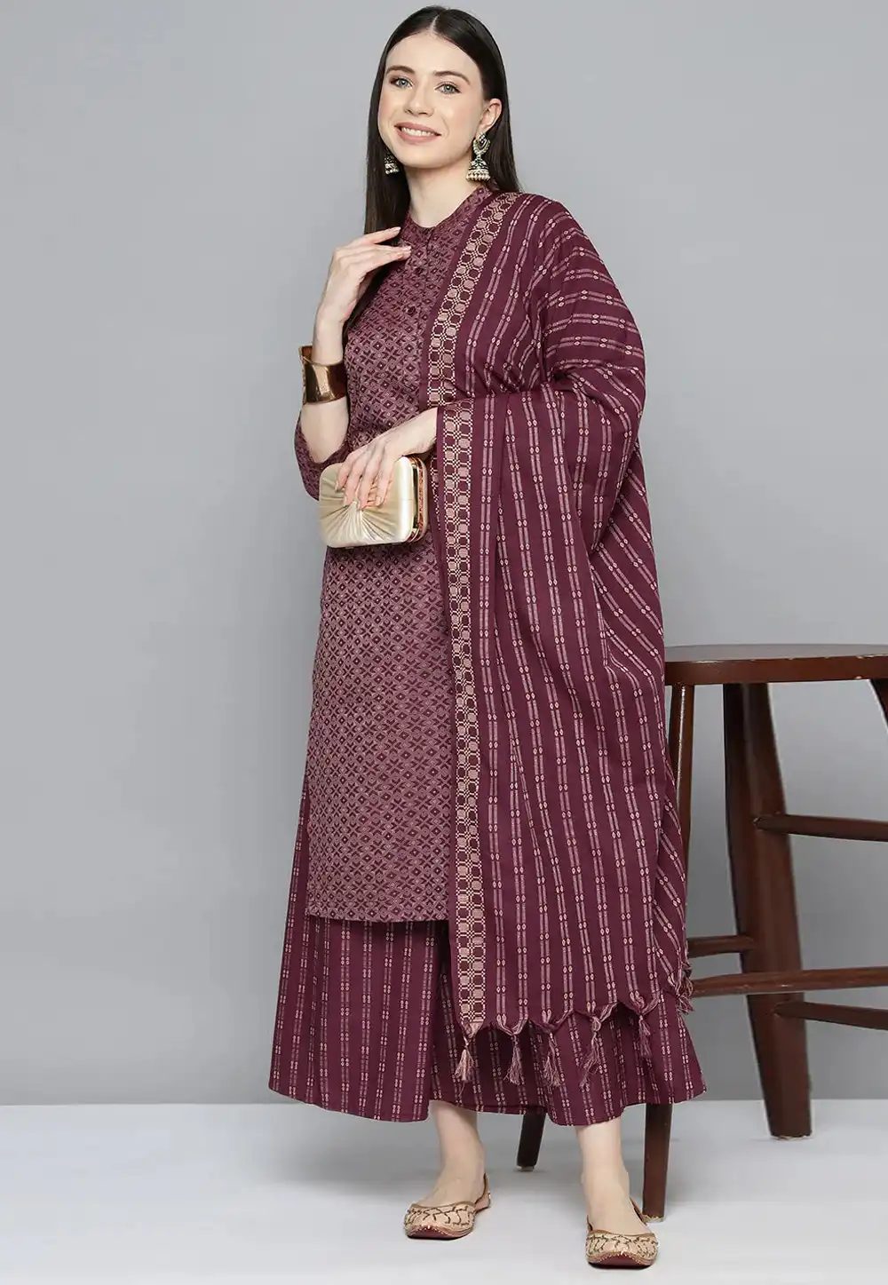 Purple Cotton Readymade Palazzo Suit 288473