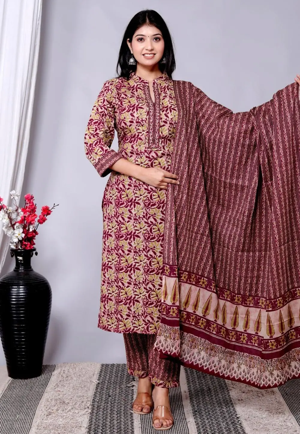 Purple Cotton Readymade Pant Style Suit 304608