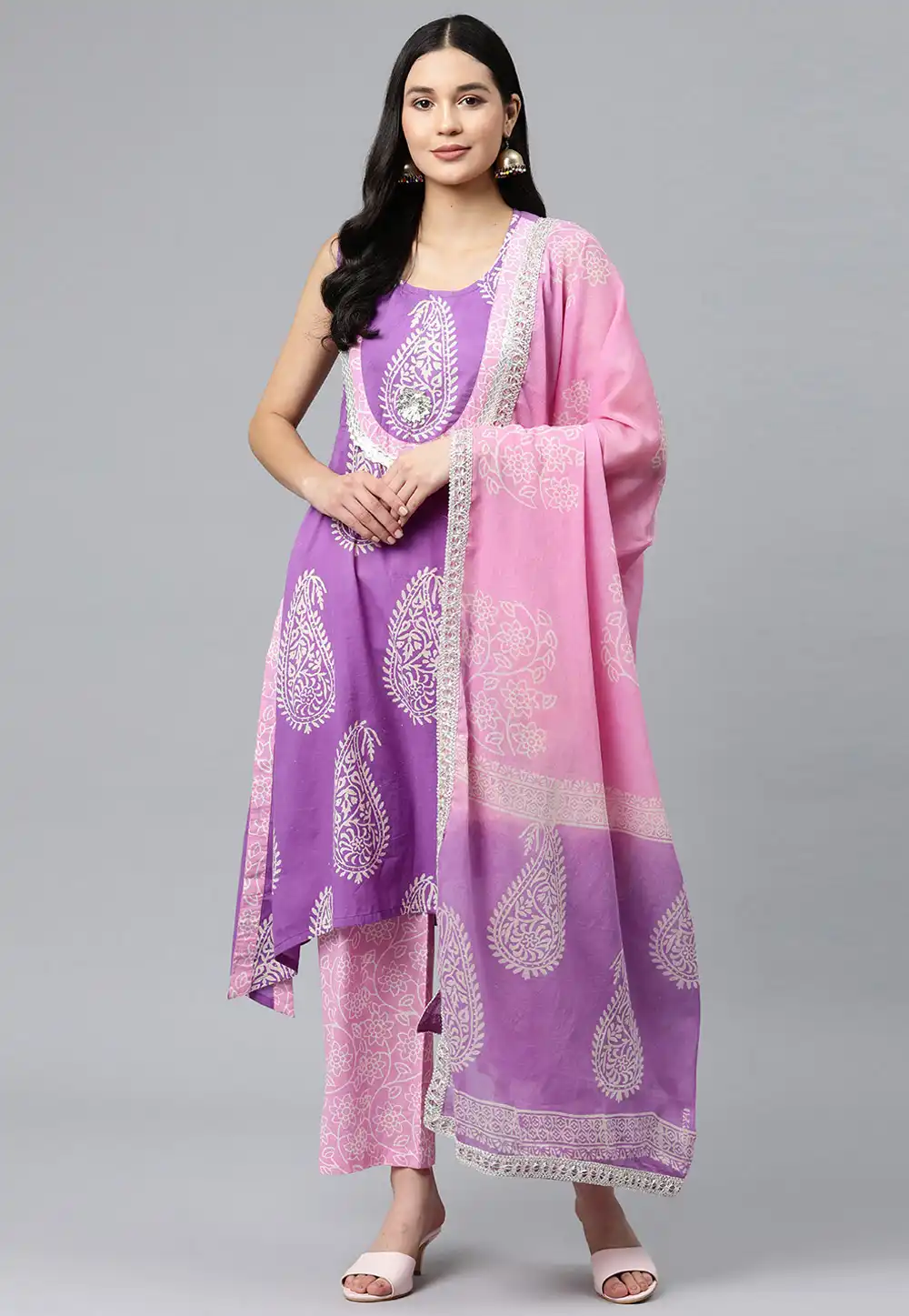 Purple Cotton Readymade Pant Style Suit 292672