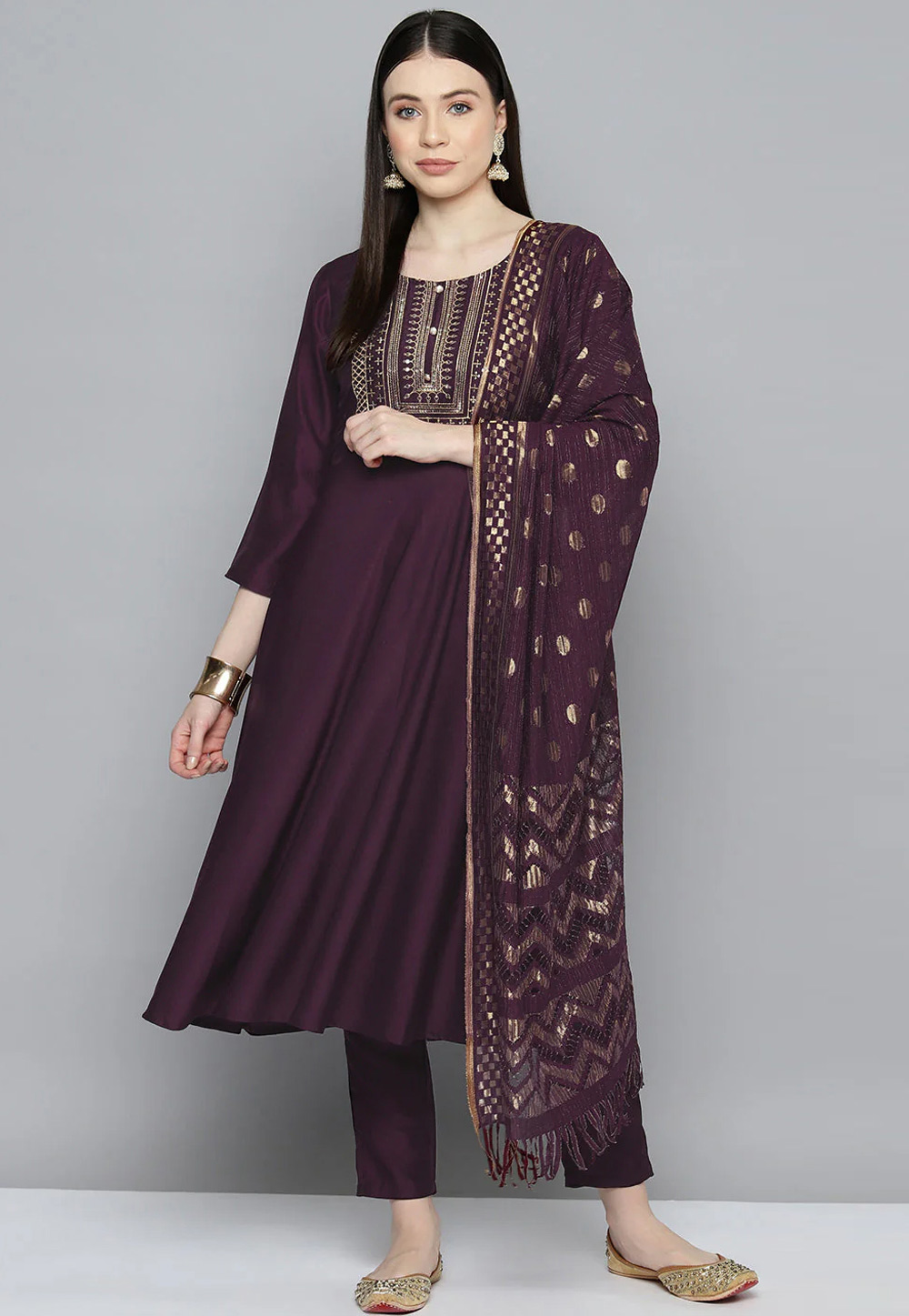 Purple Cotton Silk Readymade Pakistani Suit 286488