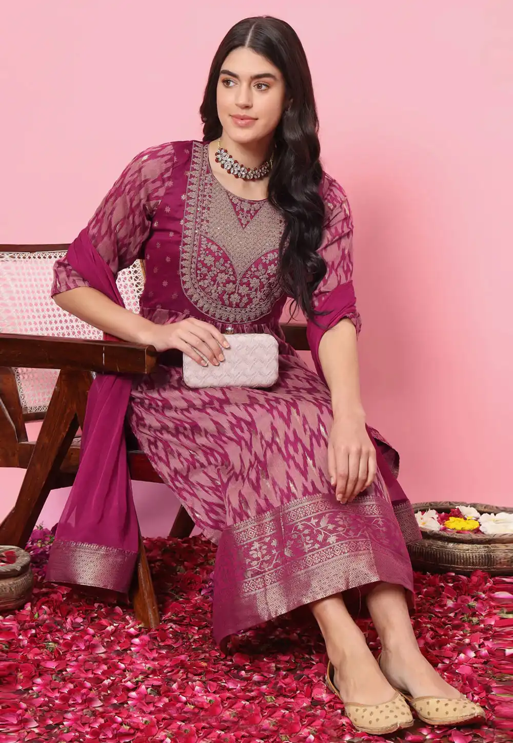 Purple Cotton Silk Readymade Pant Style Suit 289363