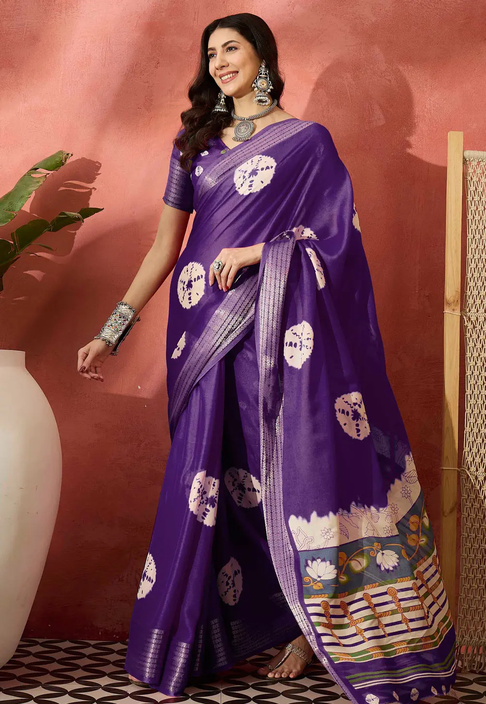 Purple Cotton Silk Saree With Blouse 304702