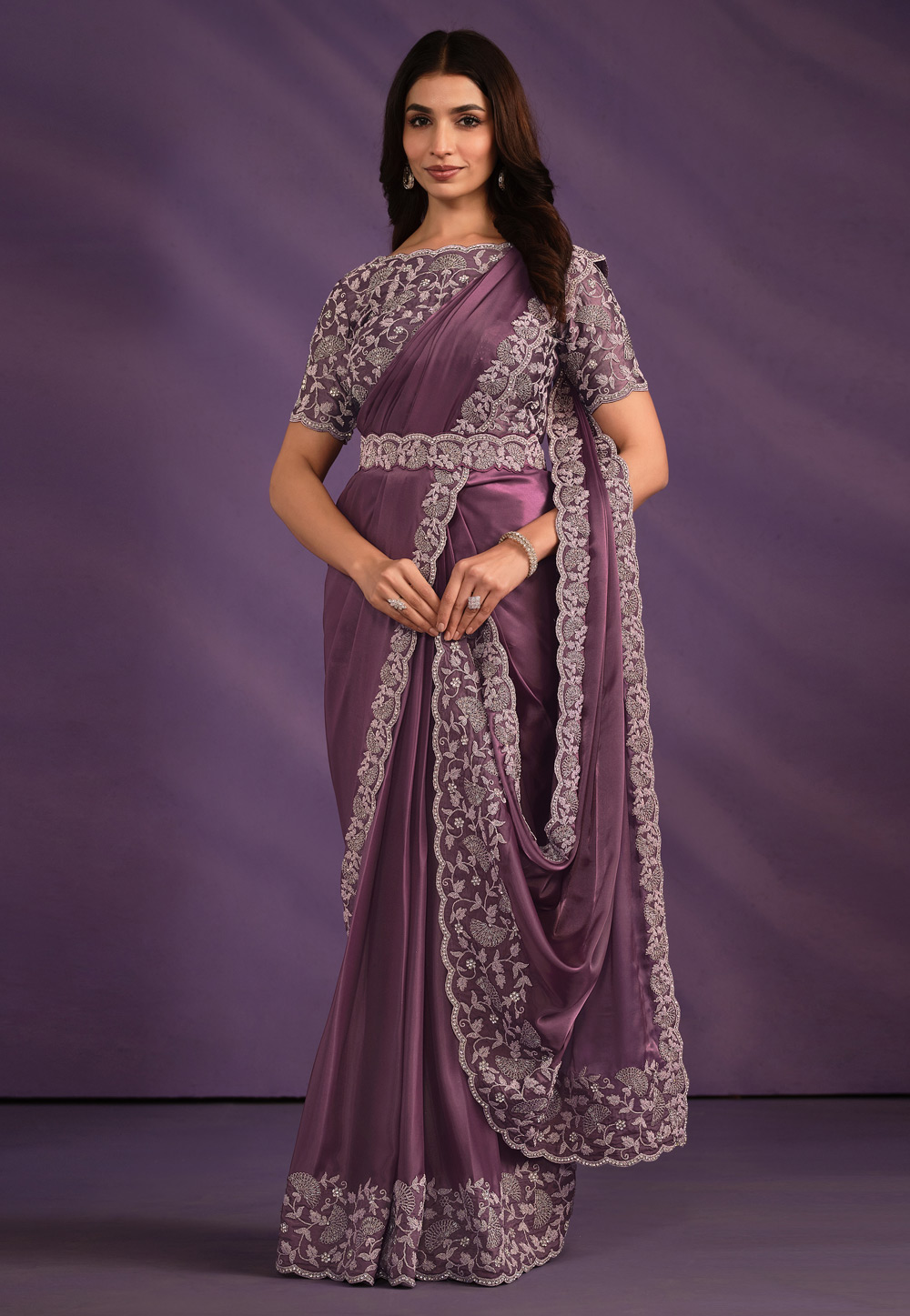 Purple Crepe Lehenga Saree 310848