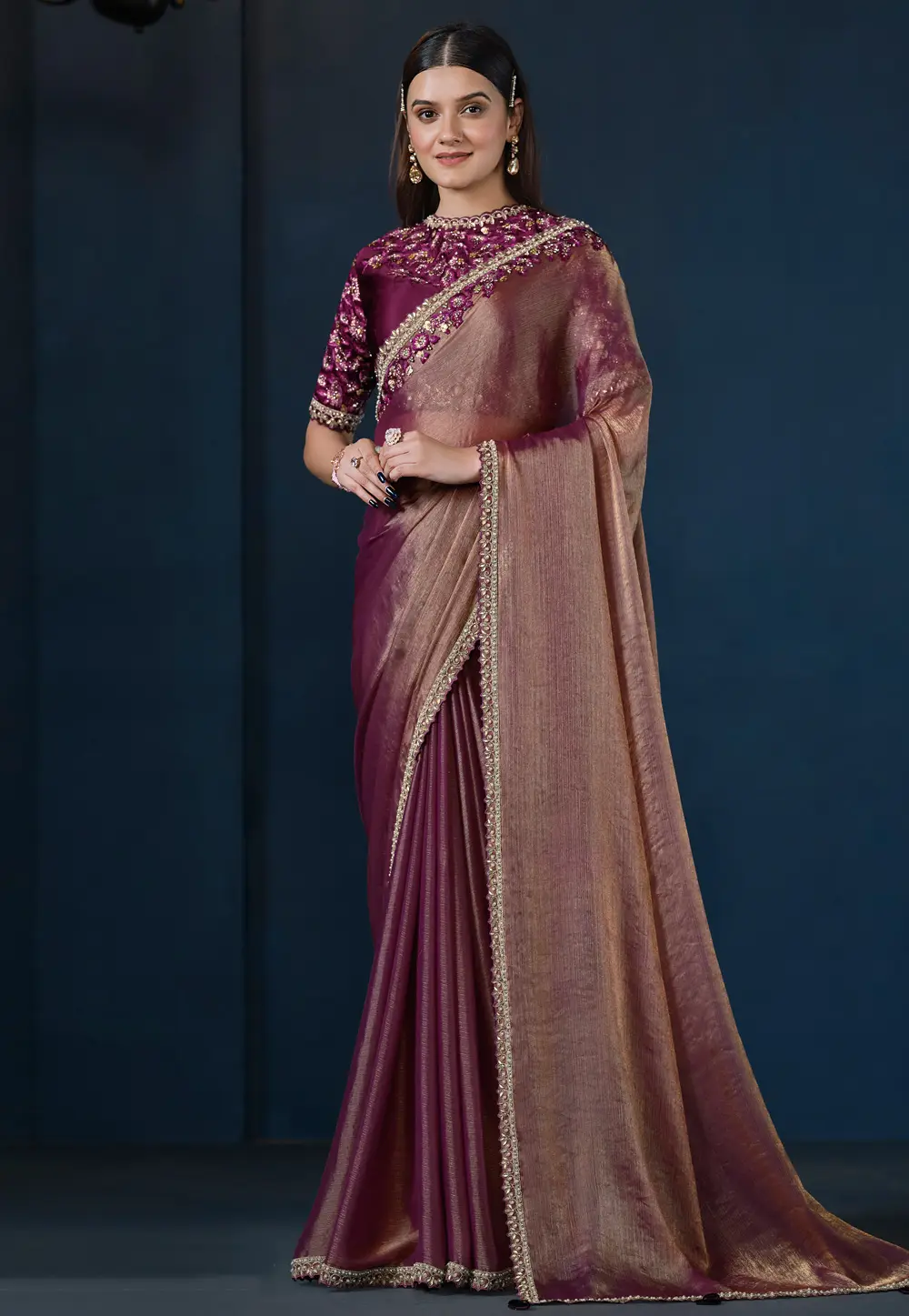 Purple Crepe Saree With Blouse 296818