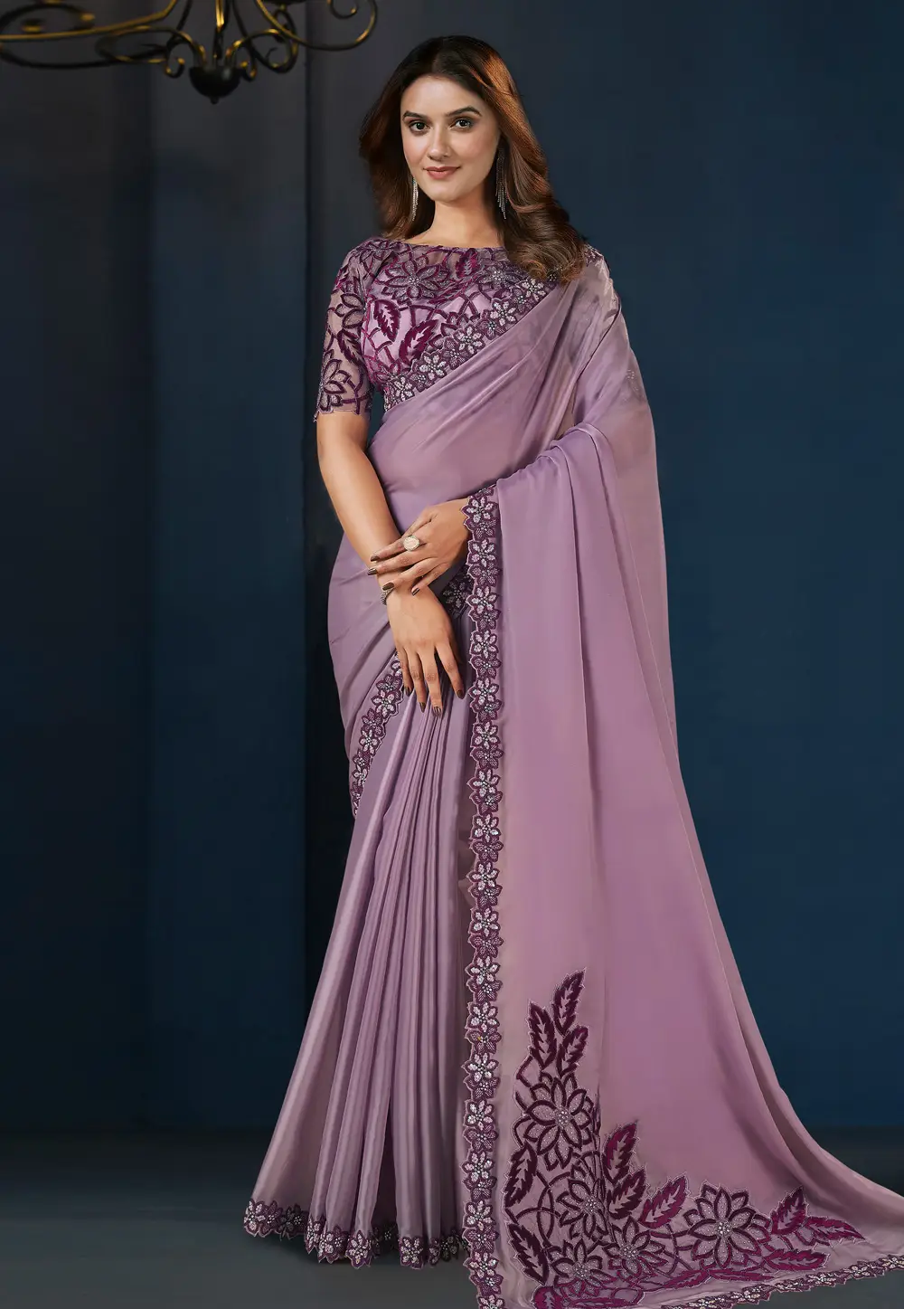 Purple Crepe Saree With Blouse 296824