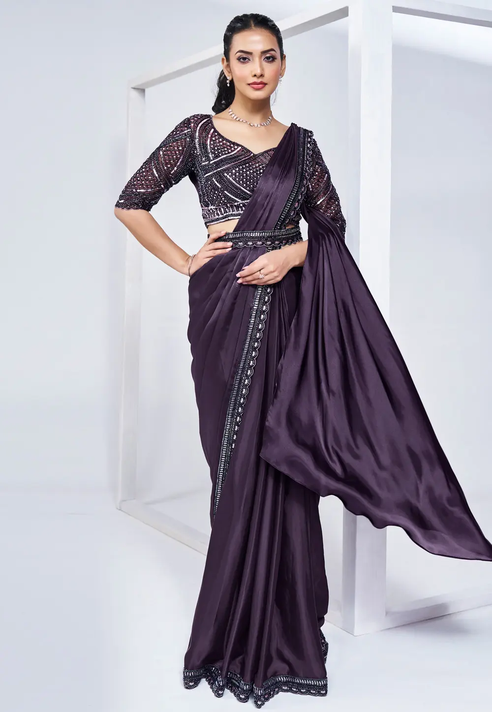 Purple Crepe Saree With Blouse 297775