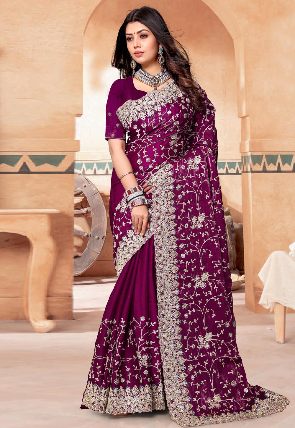 Sarees with Half Sleeve Blouse Online at