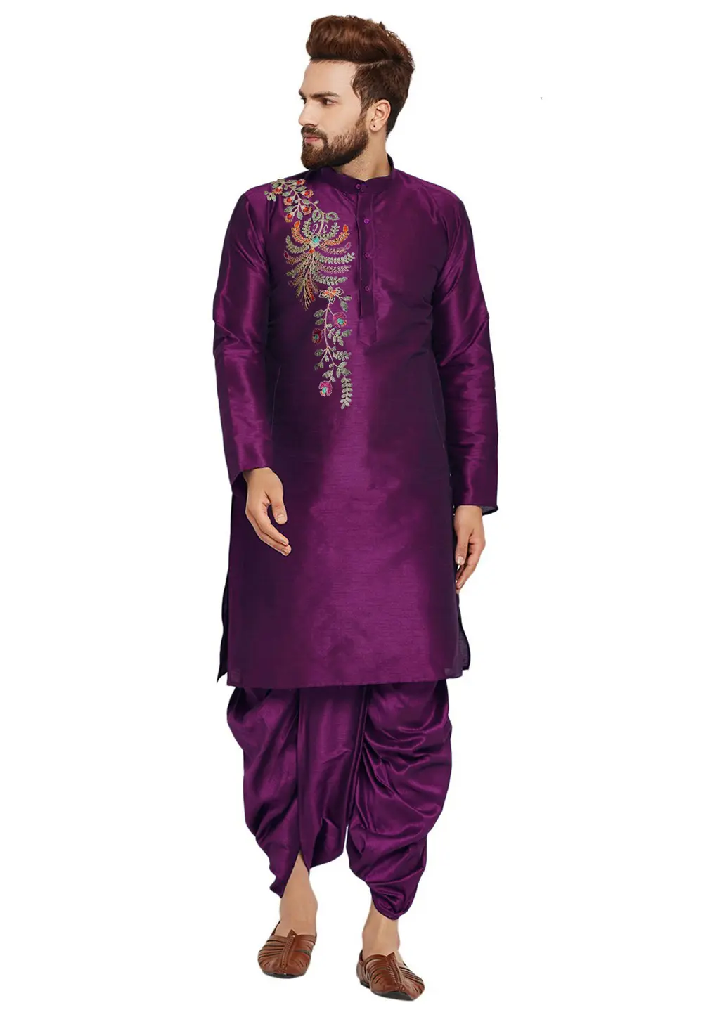 Purple Dupion Silk Dhoti Kurta 303406