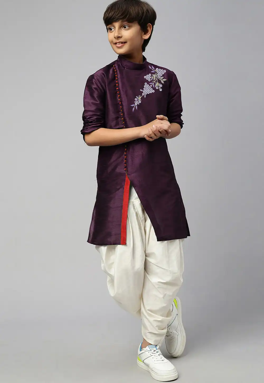 Purple Dupion Silk Kids Dhoti Kurta 289210