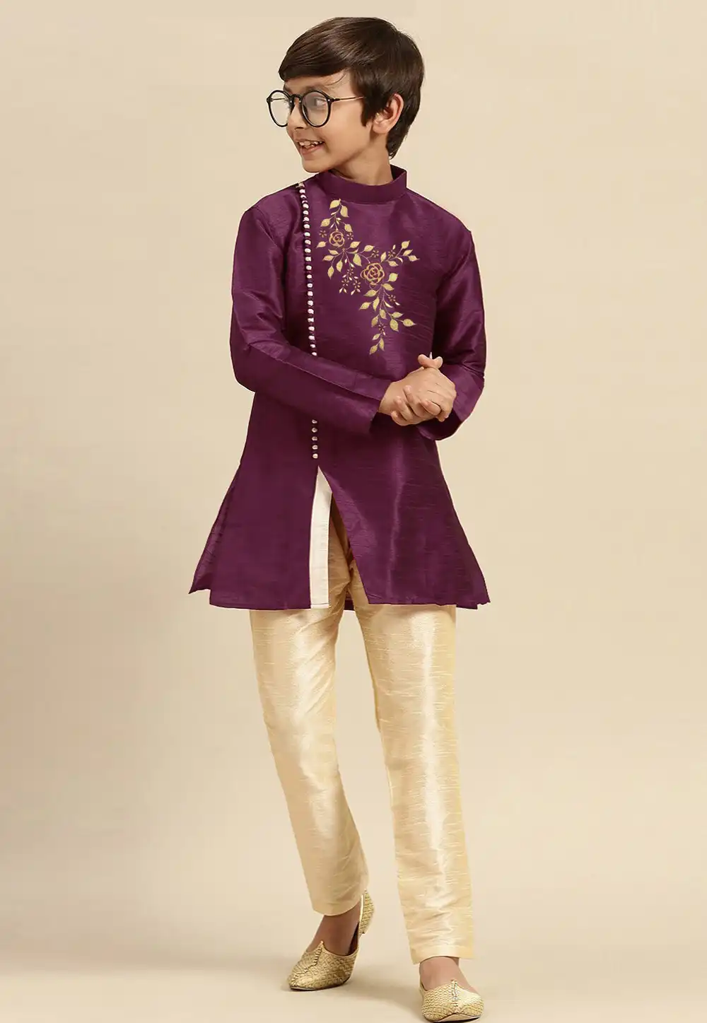 Purple Dupion Silk Kids Kurta Pajama 289221