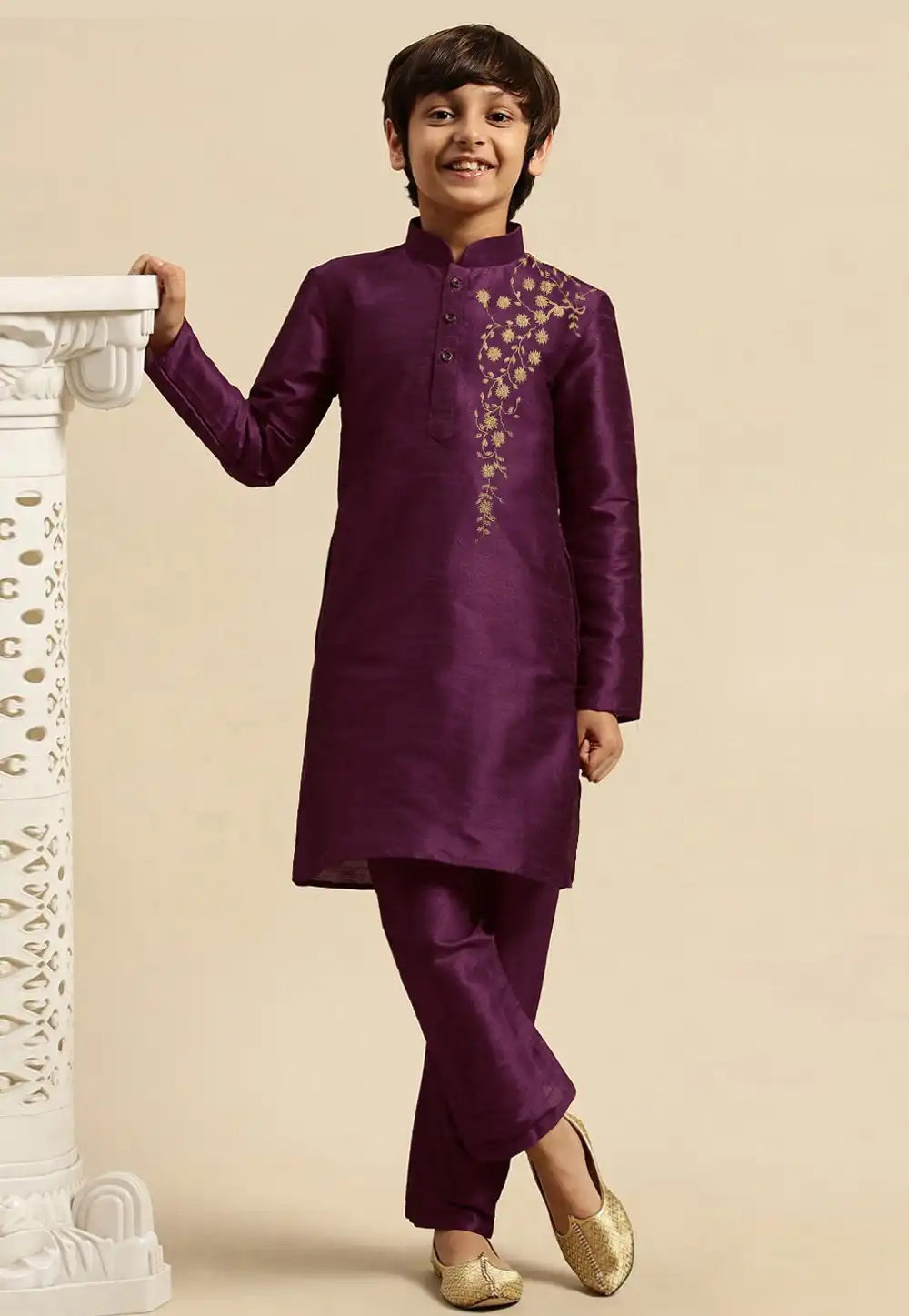 Purple Dupion Silk Kids Kurta Pajama 289232