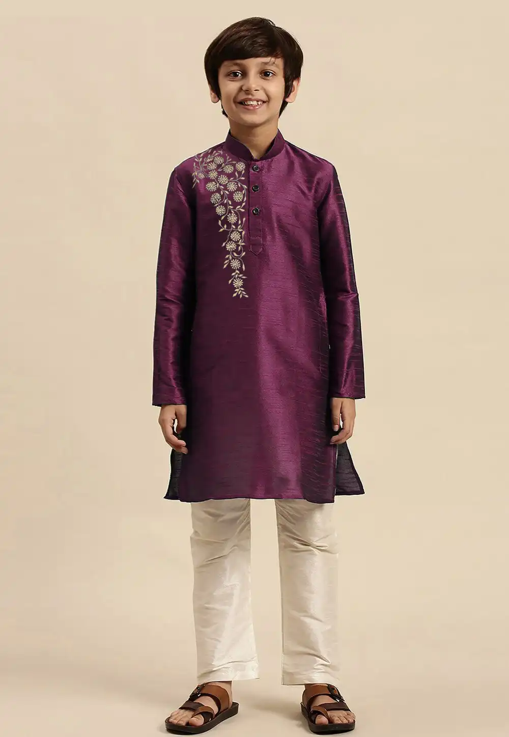 Purple Dupion Silk Kids Kurta Pajama 289237