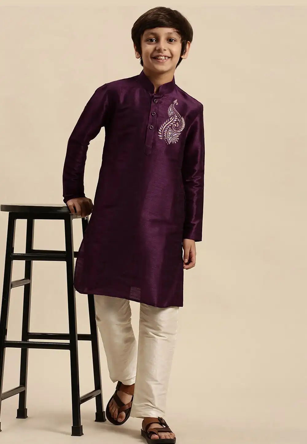 Purple Dupion Silk Kids Kurta Pajama 289245