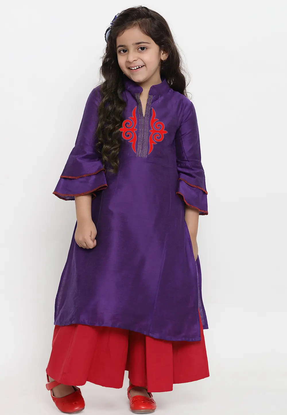 Purple Dupion Silk Kids Palazzo Suit 301844