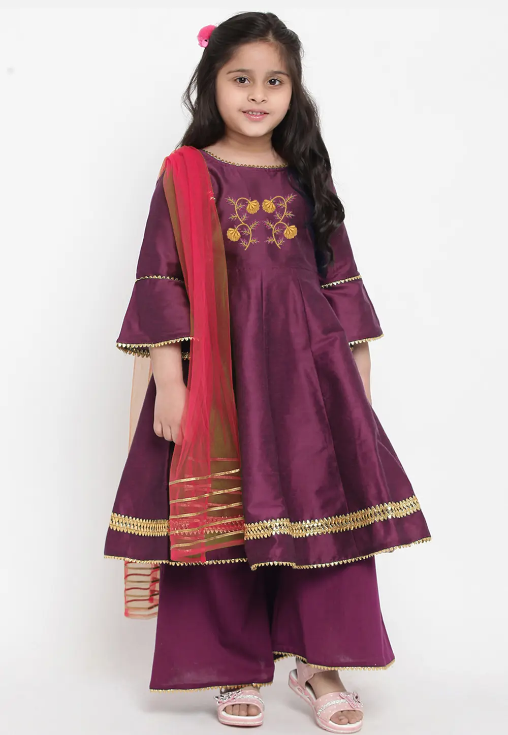 Purple Dupion Silk Kids Palazzo Suit 301849