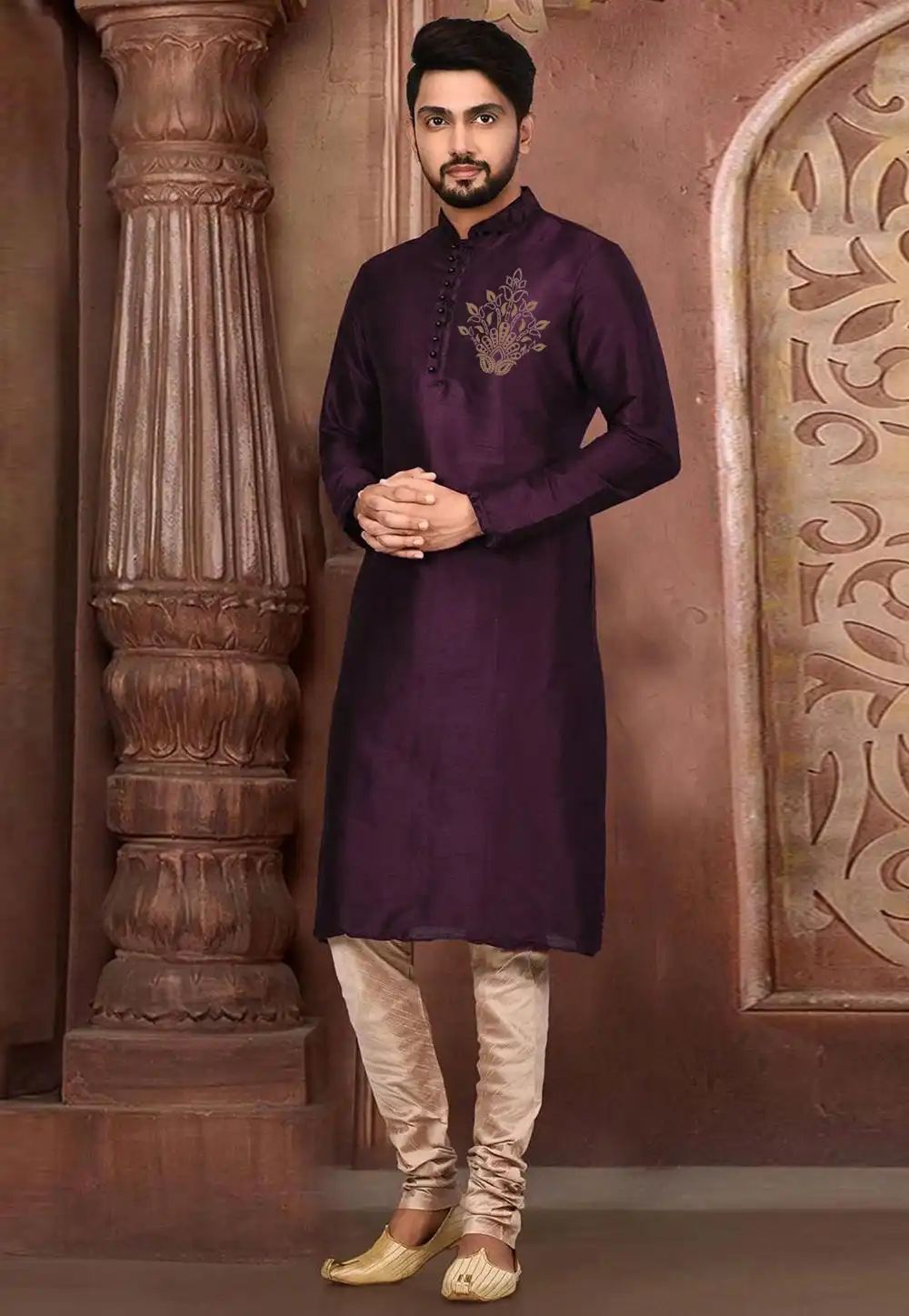 Purple Dupion Silk Kurta Pajama 289959