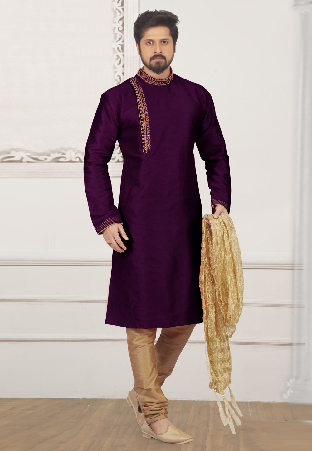 Purple Dupion Silk Kurta Pajama 309973