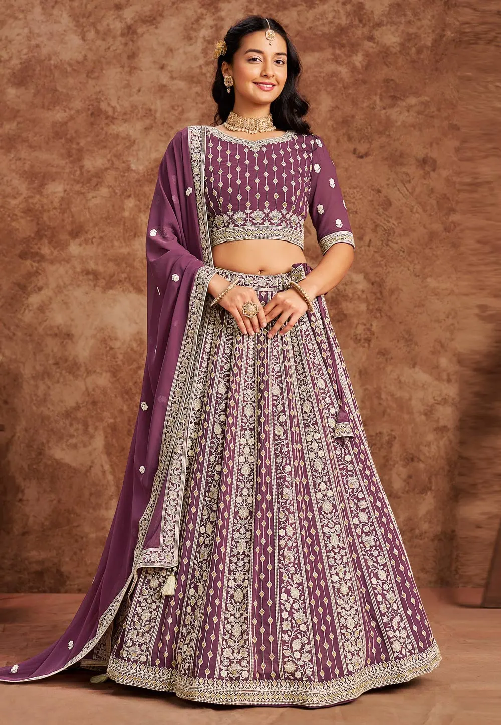 Purple Faux Georgette A Line Lehenga Choli 302372