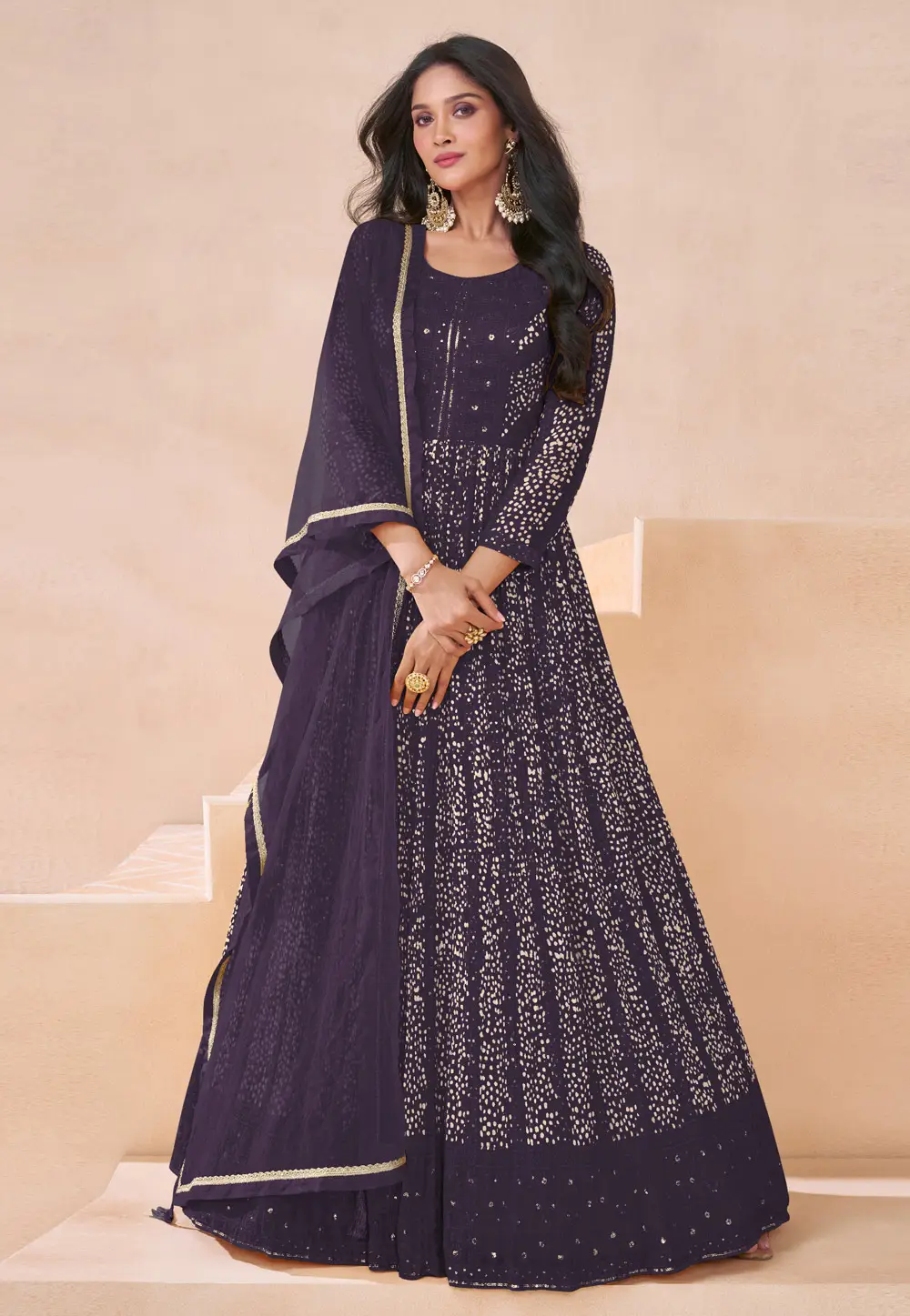 Purple Faux Georgette Anarkali Suit 296450