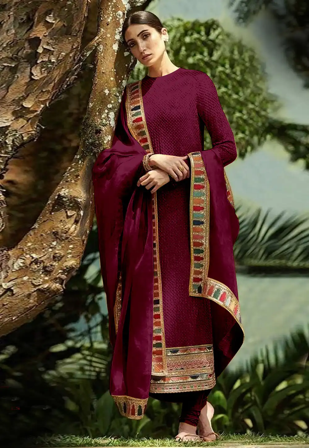 Purple Faux Georgette Churidar Salwar Suit 292143