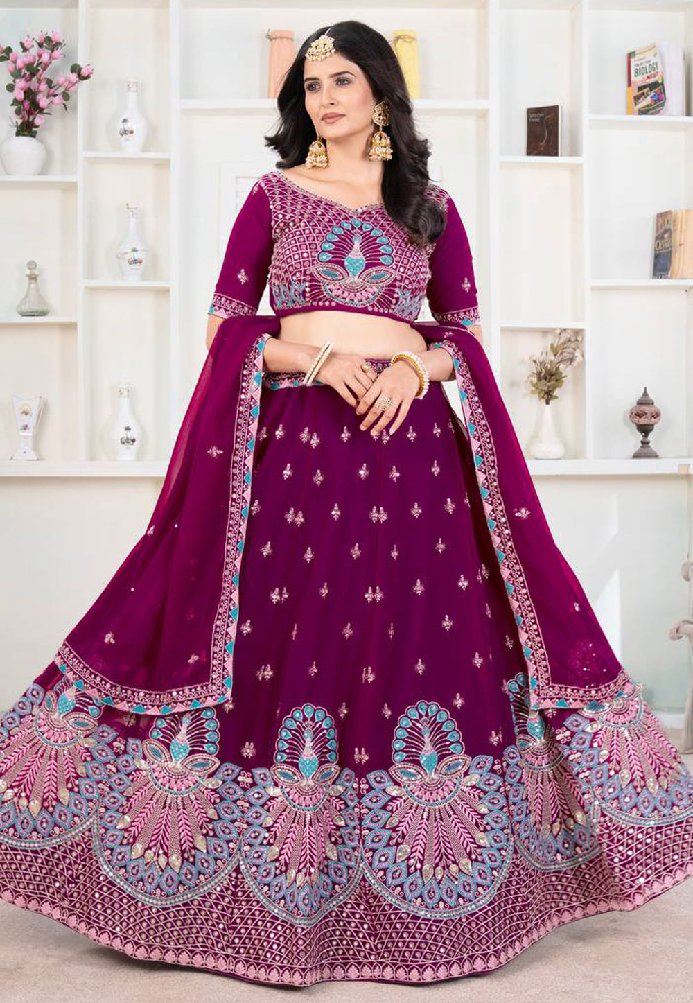 Purple Faux Georgette Circular Lehenga Choli 309947