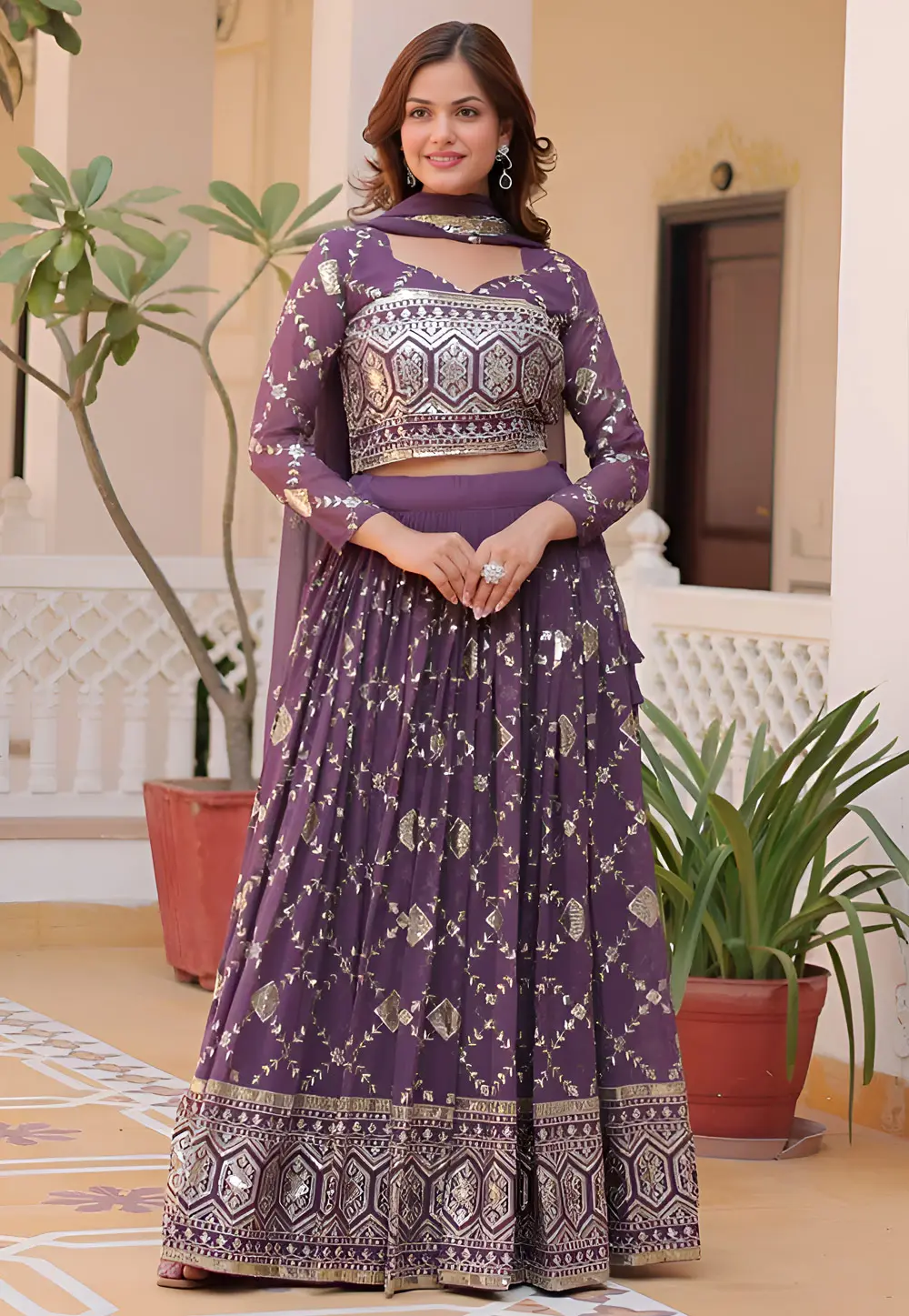 Purple Faux Georgette Circular Lehenga Choli 298664