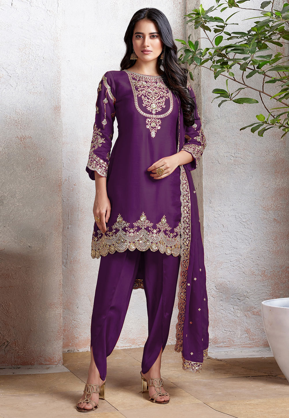 Purple Faux Georgette Dhoti Salwar Suit 311234
