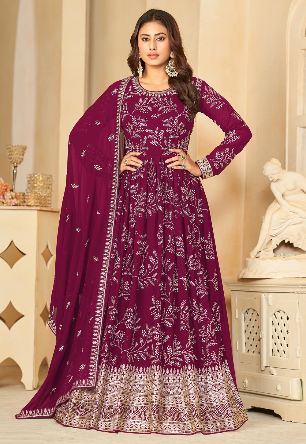 Purple Faux Georgette Embroidered Anarkali Suit 281911