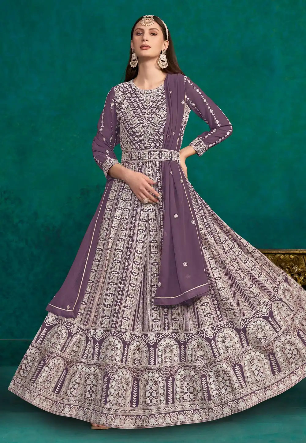 Purple Faux Georgette Embroidered Anarkali Suit 288638